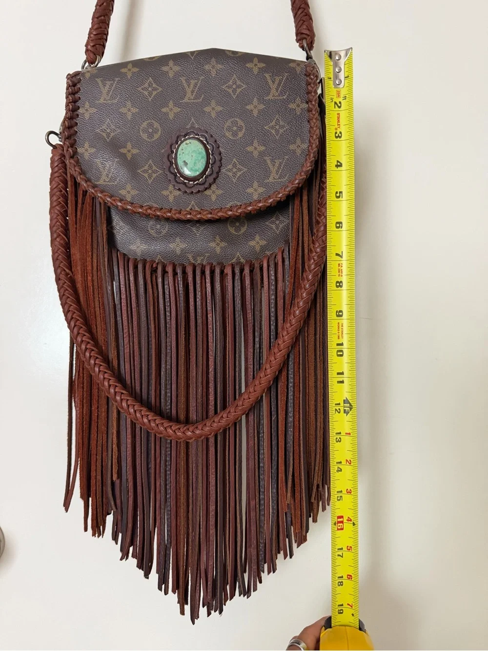 Louis Vuitton Brown Monogram Fringe Crossbody with Turquoise Medallion - Picture 5 of 7